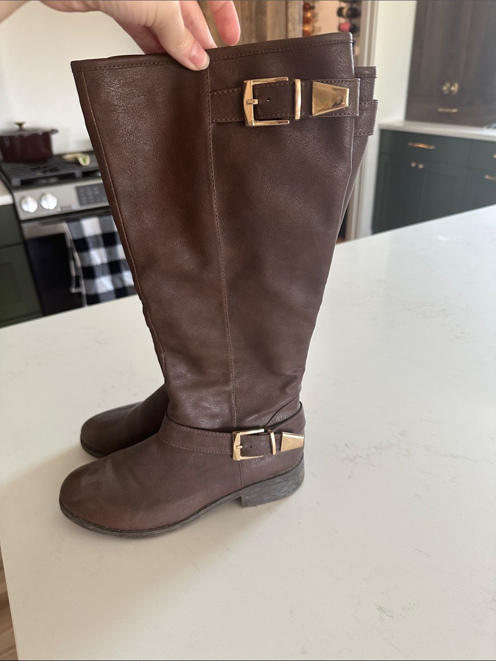 Classic Tall Brown Boots with Gold Buckles